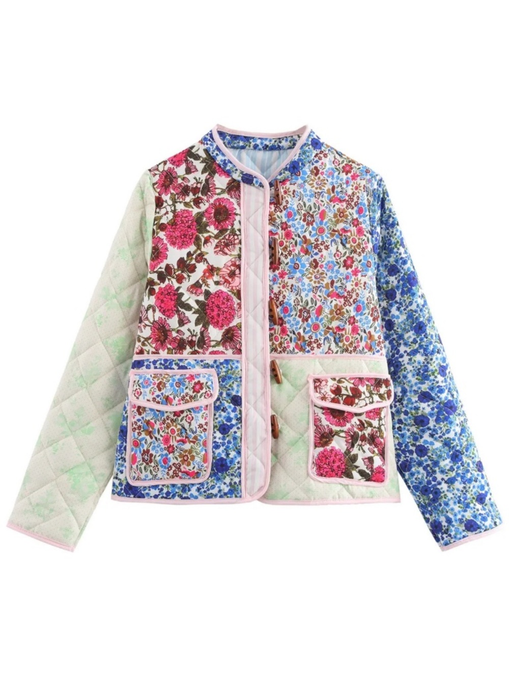Women's Cropped Quilted Jackets Floral Patchwork lightweight oversized small